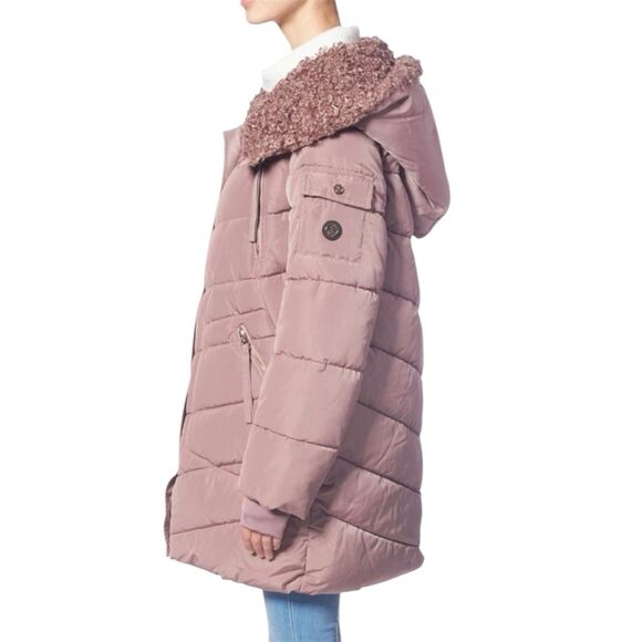 Jessica Simpson Puffer Coat Women L Purple Oversized Hood Full Zip Winter Warm - Picture 2 of 14